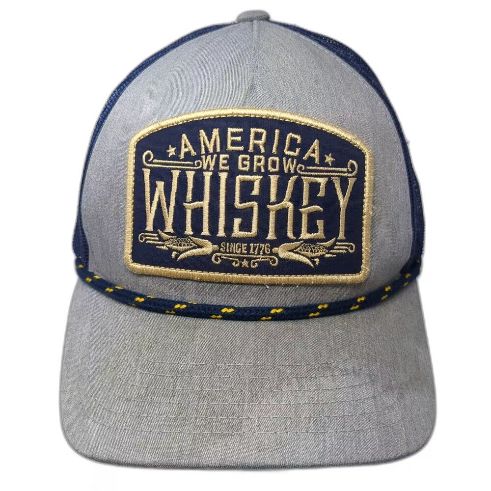 Rural Cloth Trucker Hat Gray Blue One Size America We Grow Whiskey Snapback Rope
